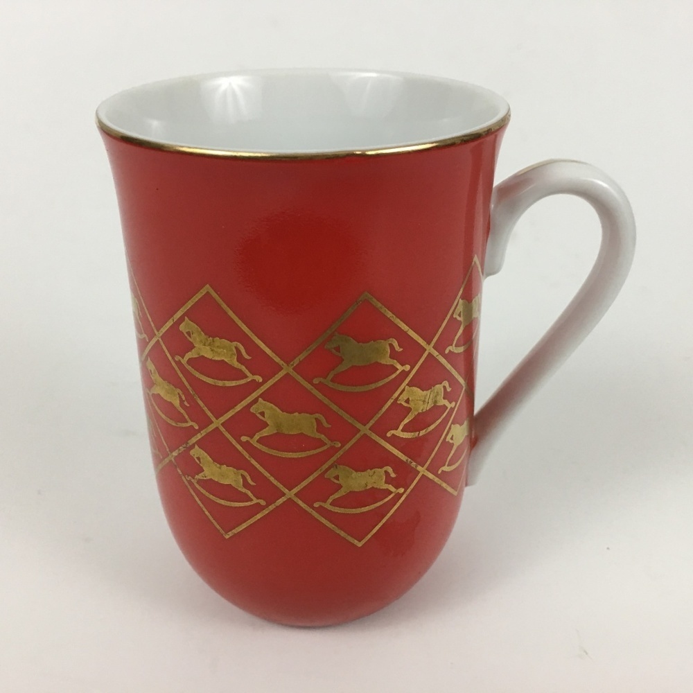 Otagiri Coffee Cup Red Gold Rocking Horses Design